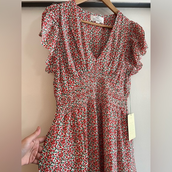 New! Trovata Birds of Paradis Camilla Dress Carmine Ditsy Mini Floral Red Green - Picture 12 of 15